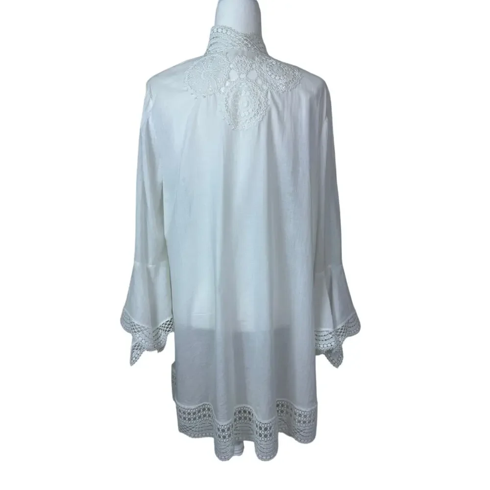 Gottex Women's White Crochet Lace Long Sleeve Swim Suit Cover Up Size Medium